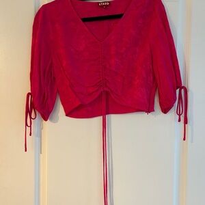 STAUD Red Crop Blouse with Crew Neck and 3/4 Sleeves